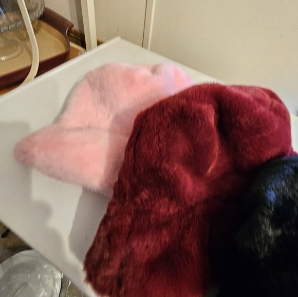 Yellow, Red, Black And Pink Faux Fur Bucket Hats
